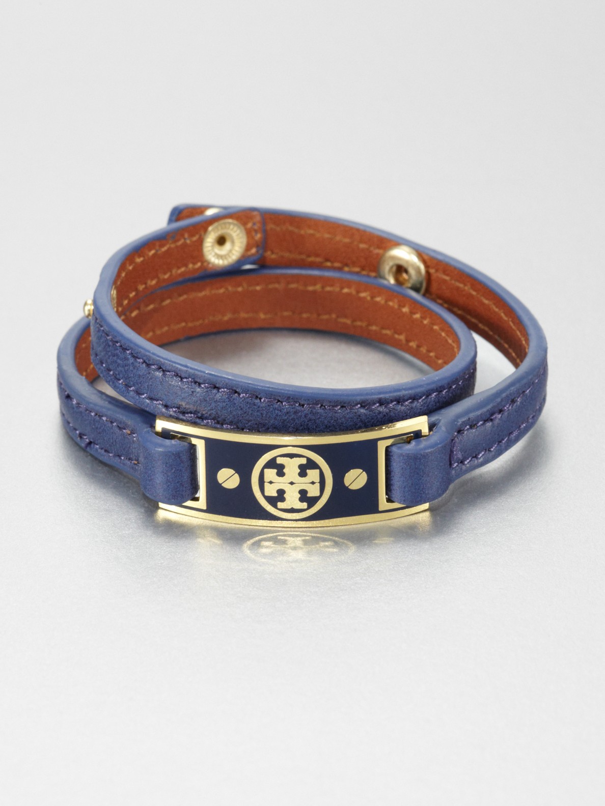 Tory Burch Logo Plaque Double Wrap Leather Bracelet in Blue Lyst