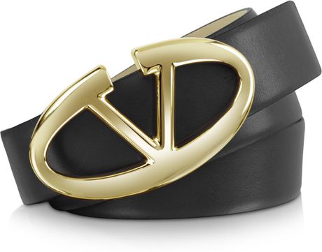 Valentino Signature Buckle Black Leather Belt in Black | Lyst