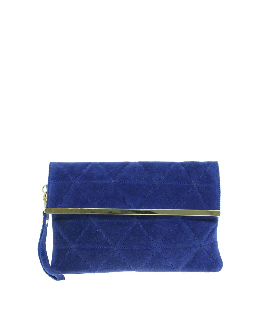 ASOS Suede Quilted Foldover Clutch Bag in Cobalt (Blue) Lyst