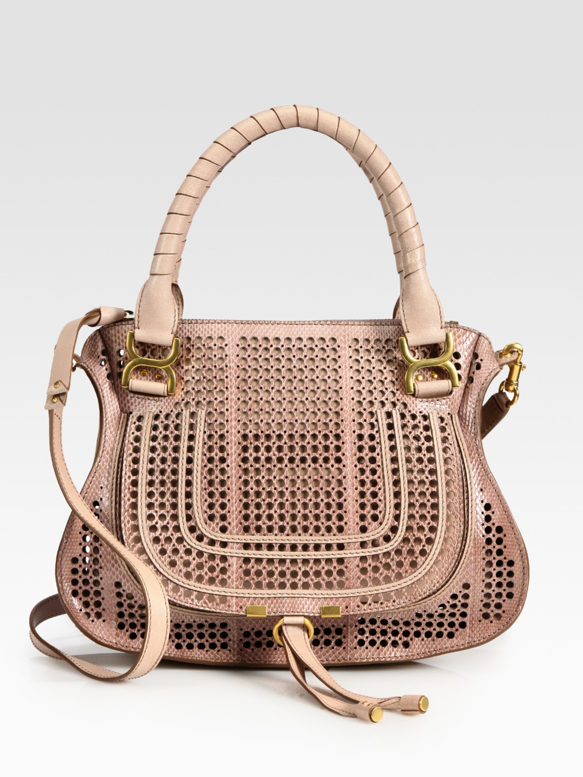 Lyst Chloé Marcie Perforated Snake Embossed Leather Shoulder Bag Gallery