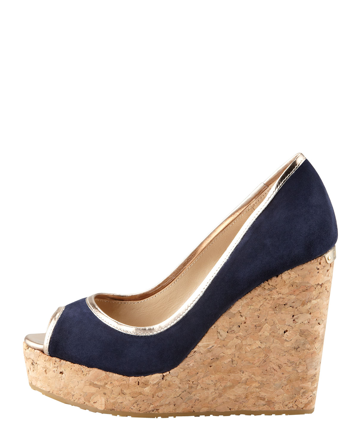 Jimmy choo Papina Suede Cork Wedge Navy in Blue | Lyst