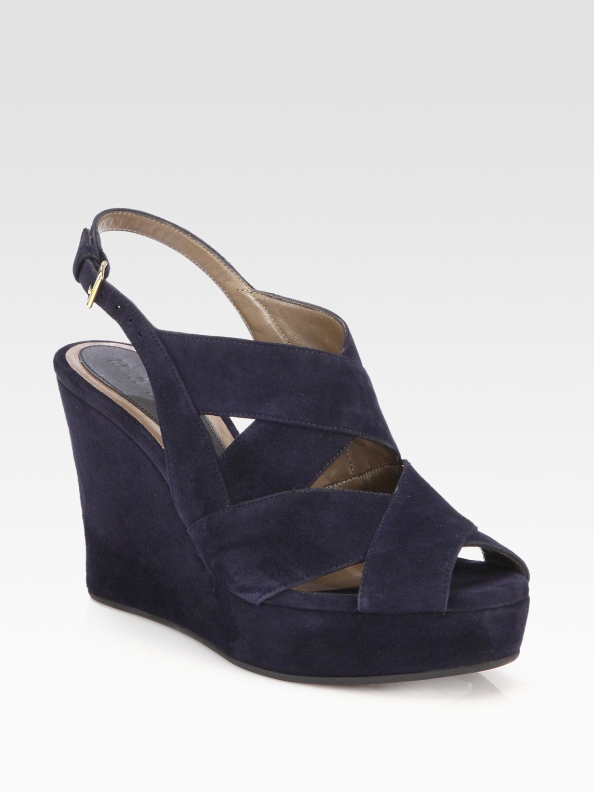 Marni Suede Banded Wedge Sandals in Blue | Lyst