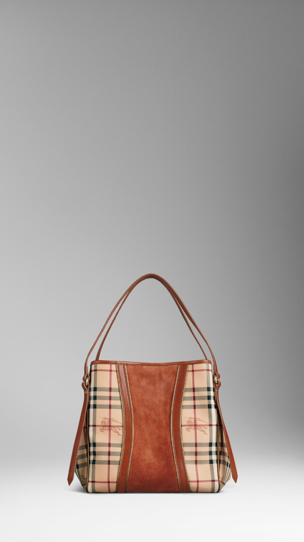 Burberry Small Haymarket Suede Panel Tote Bag in Brown - Lyst