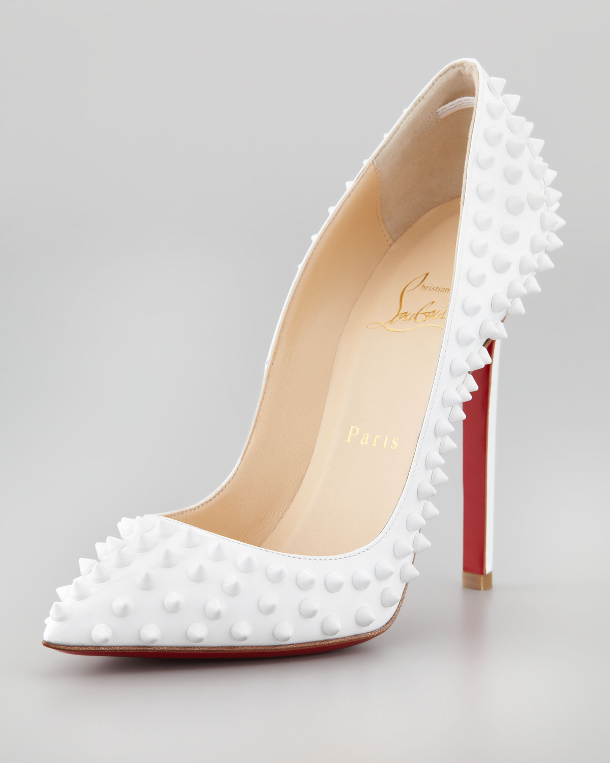 Christian Louboutin Pigalle Spiked Patent Red Sole Pump Chalk in White - Lyst