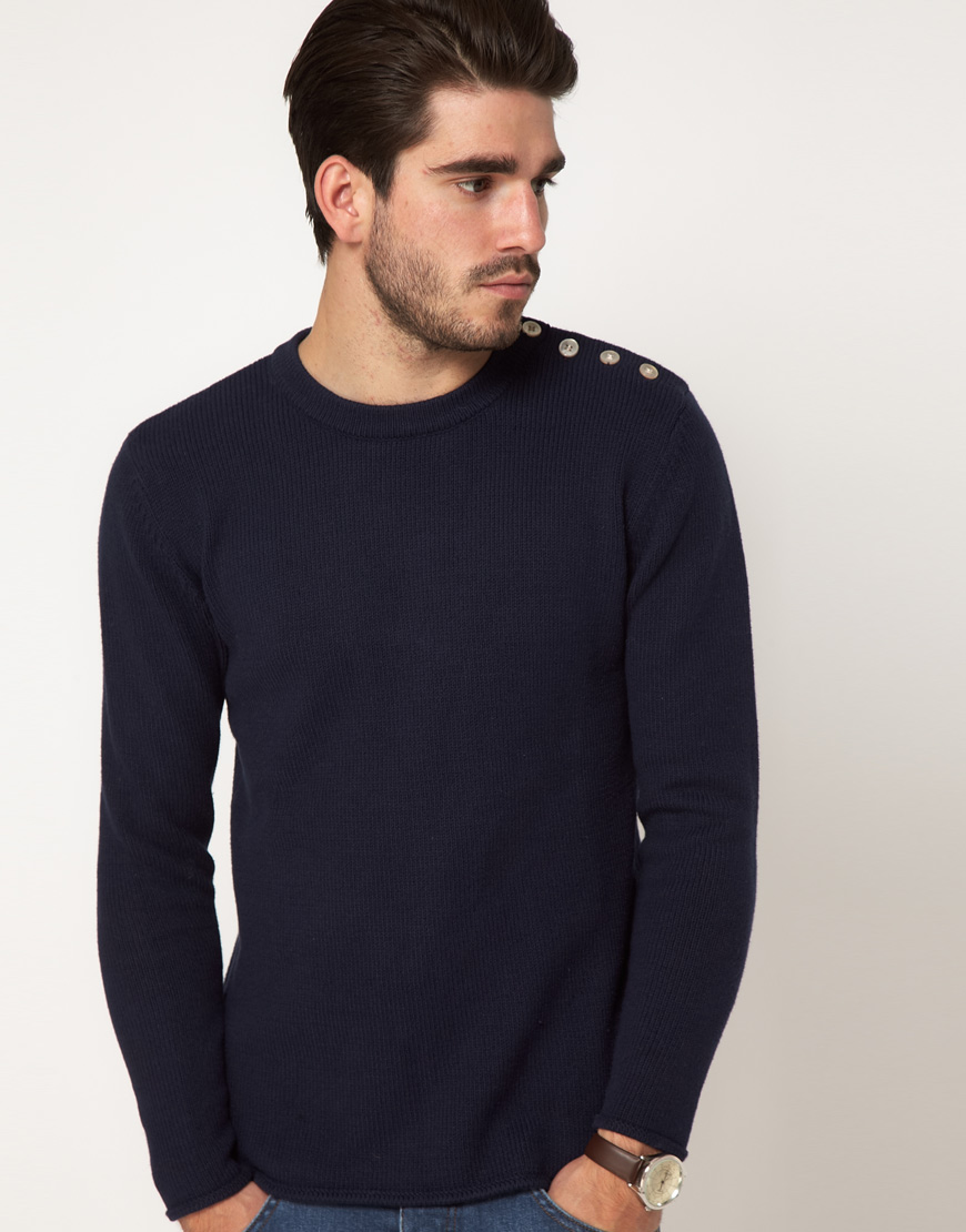 Gant Rugger Sweater with Button Shoulder in Blue for Men | Lyst