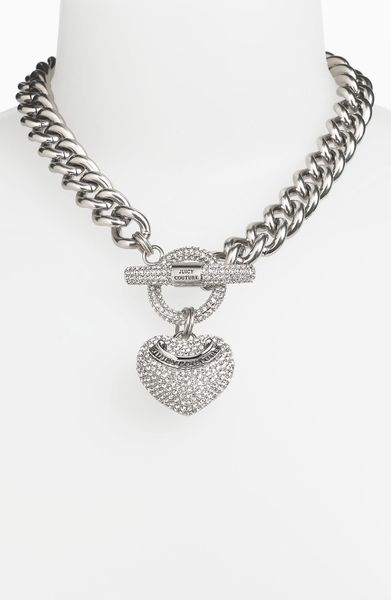 Juicy Couture Heart Pendant Necklace in Silver (silver/ clear crystal ...
