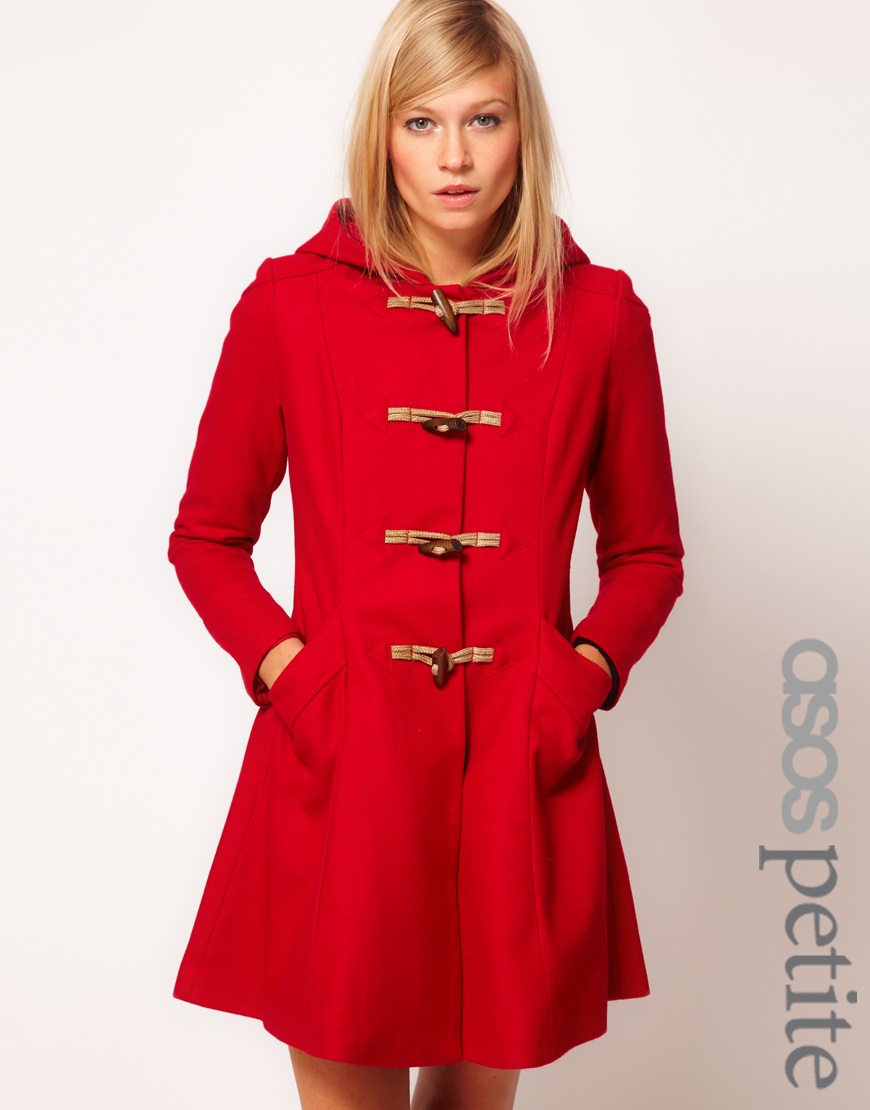 ASOS Hooded Swing Duffle Coat in Red - Lyst