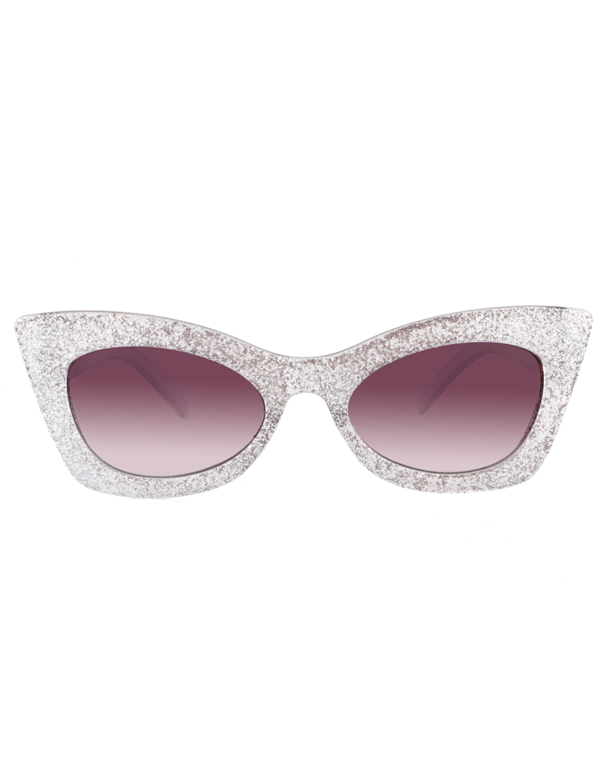 ASOS Glitter Cat Eye Sunglasses in Silver (Metallic) Lyst