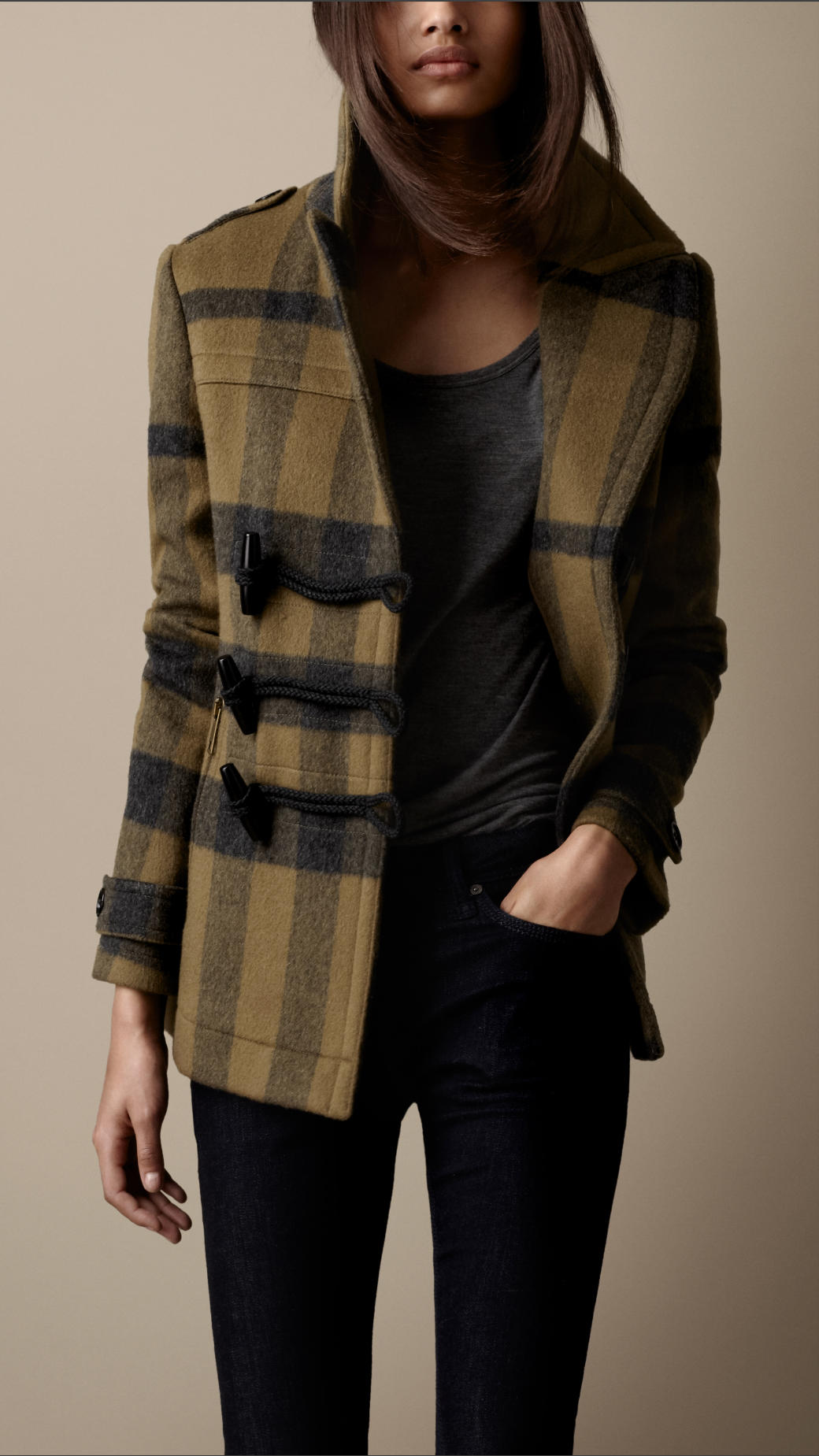 Lyst - Burberry Brit Check Wool Pea Coat in Green