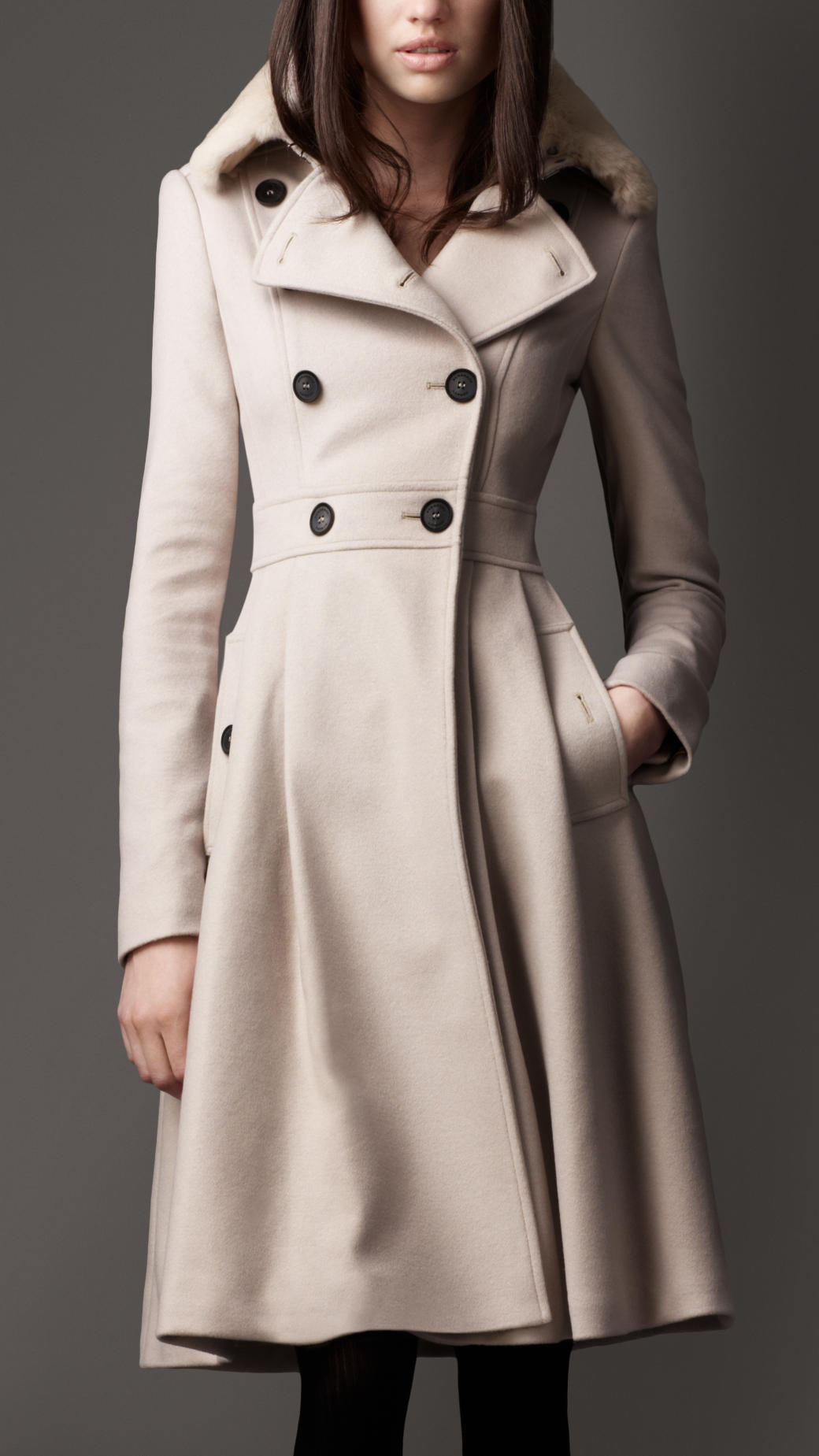 Lyst - Burberry Fur Collar Full Skirt Coat in Natural