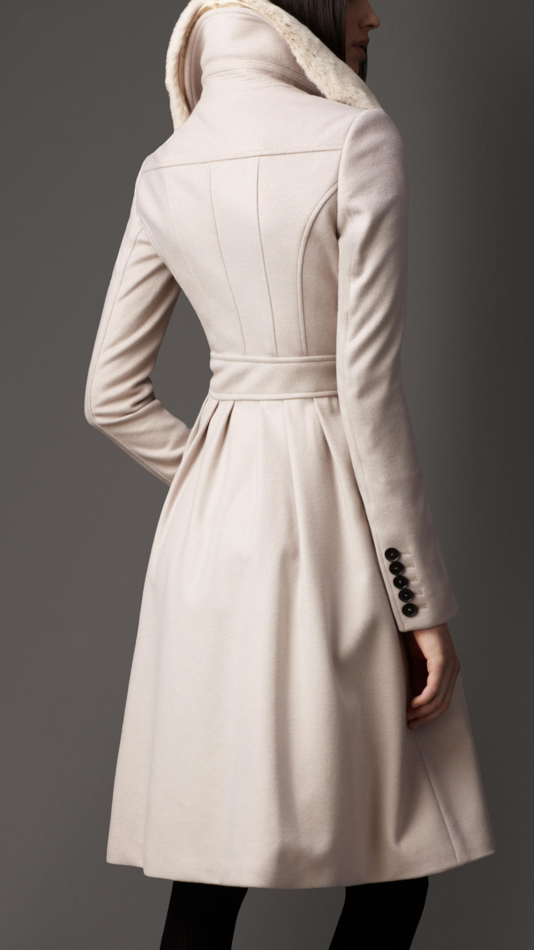 Burberry Fur Collar Full Skirt Coat in Natural Lyst