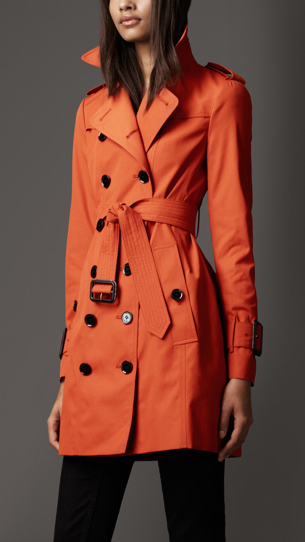 Burberry Midlength Cotton Blend Trench Coat in Orange | Lyst