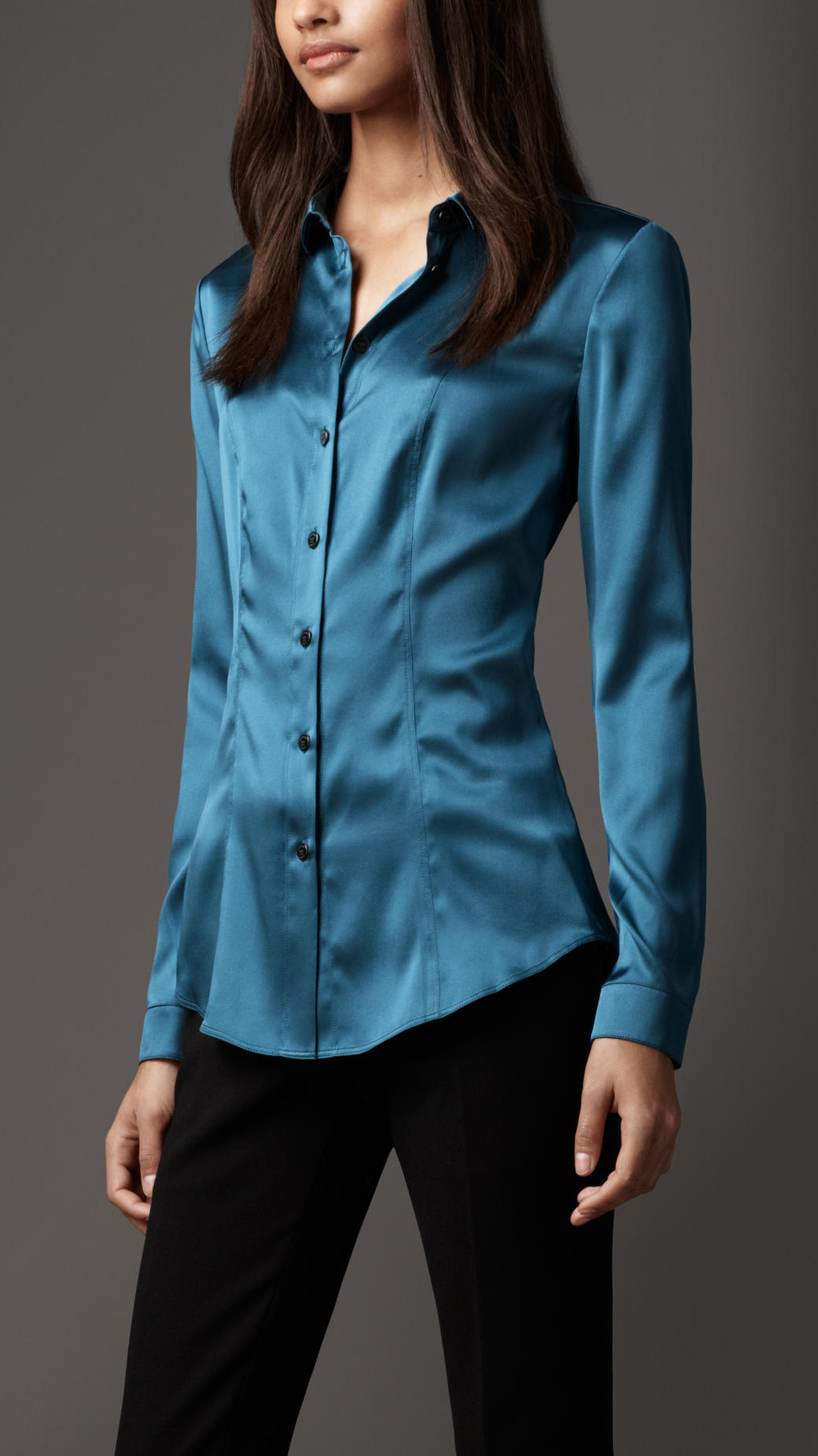 Burberry Slim Fit Stretch Silk Shirt in Blue | Lyst
