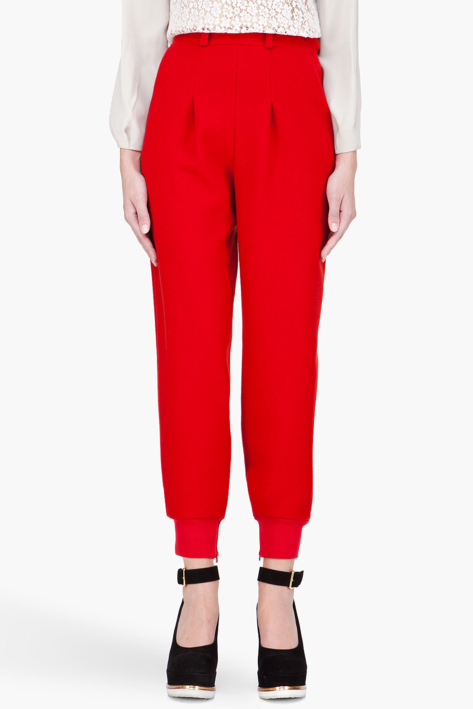 Chloé High Waisted Wool Lounge Pants in Red | Lyst