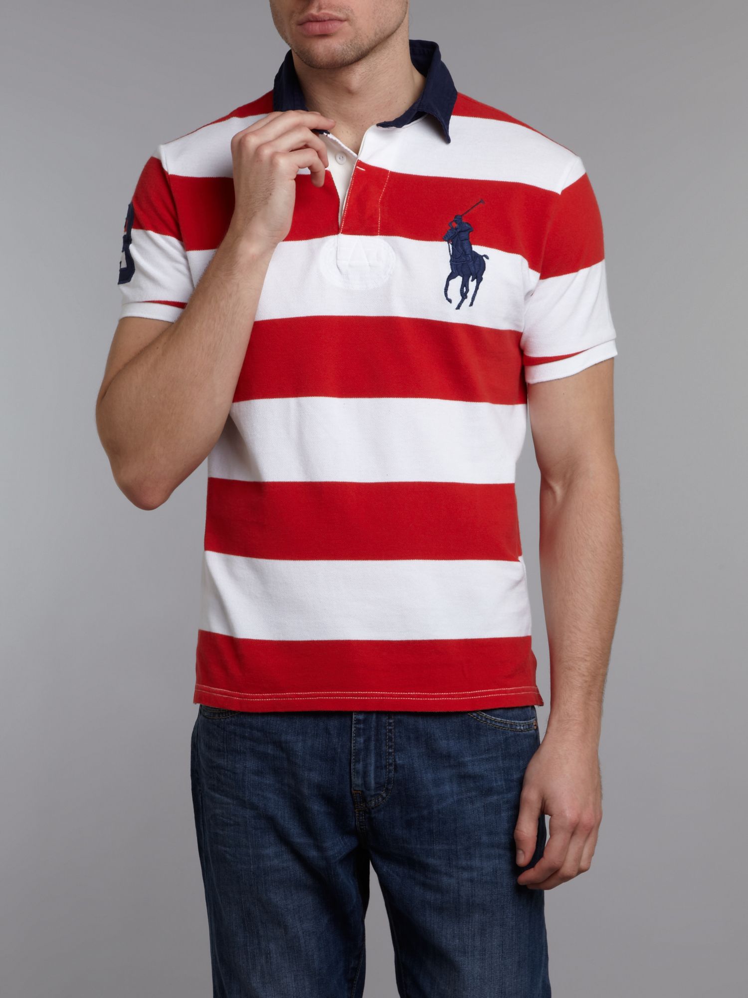 Polo Ralph Lauren Contrast Collar Block Striped Polo Shirt in Red for ...