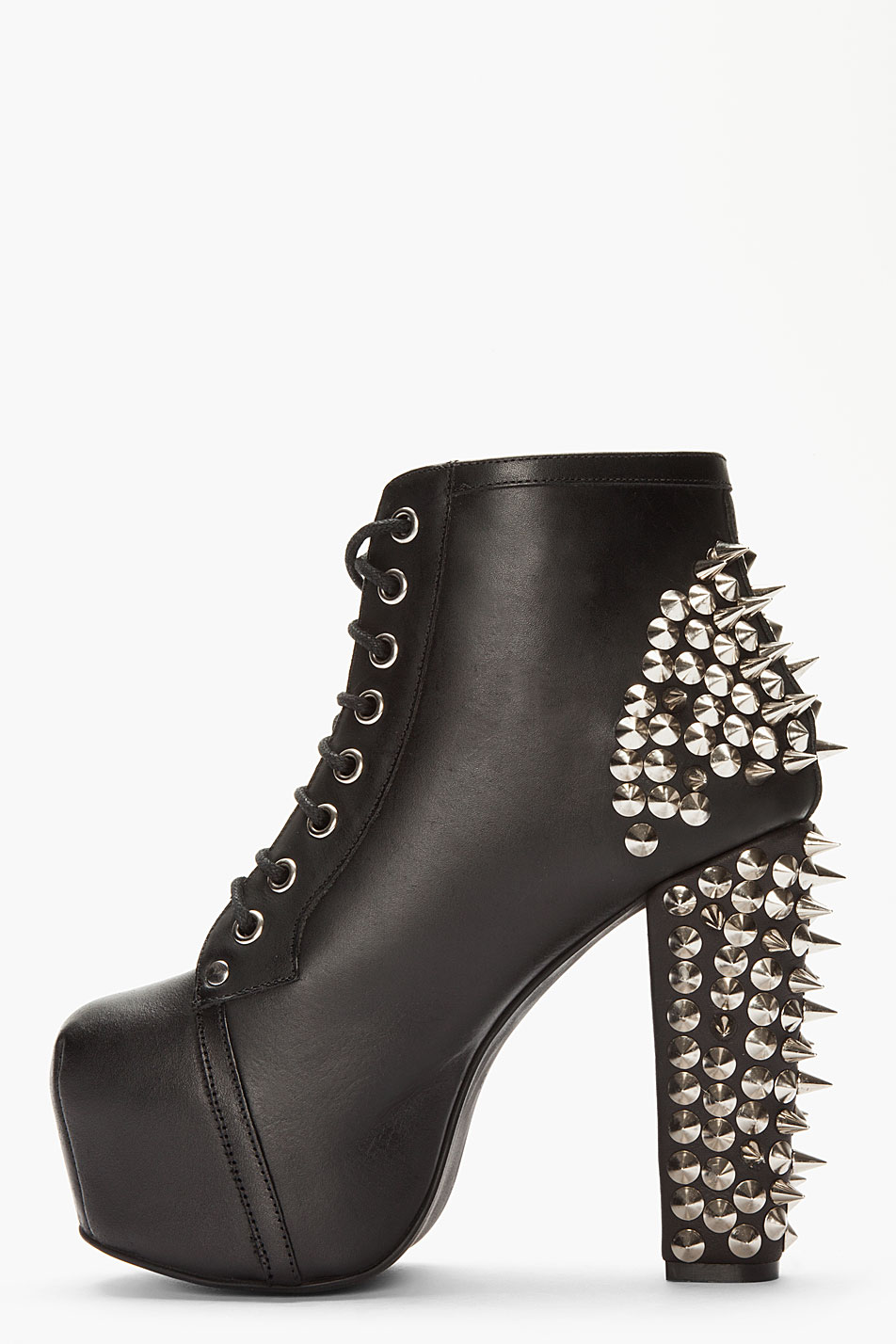 Jeffrey Campbell Black Leather Spiked Lita Boots - Lyst