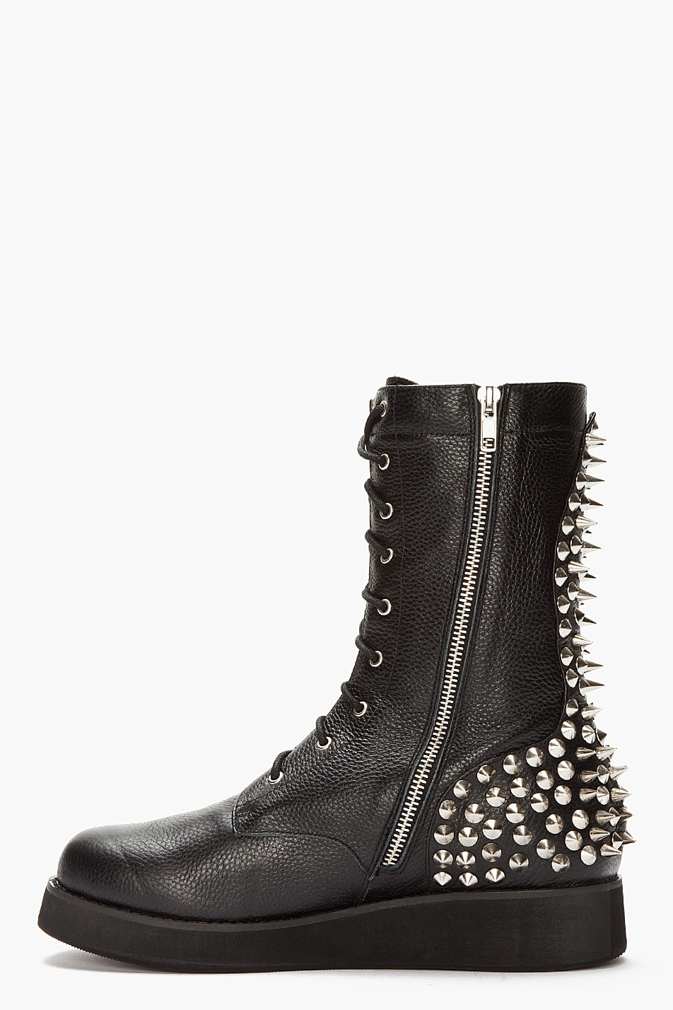 Lyst - Jeffrey campbell Tall Black Leather Spiked Reznorspk Boots in ...