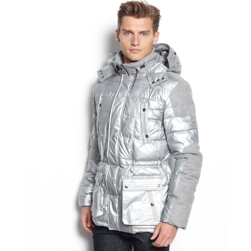 Lyst Calvin Klein Macys Holiday Exclusive Two Tone Puffer Coat In Gallery Previously Sold At Macy S Men Hooded Coats