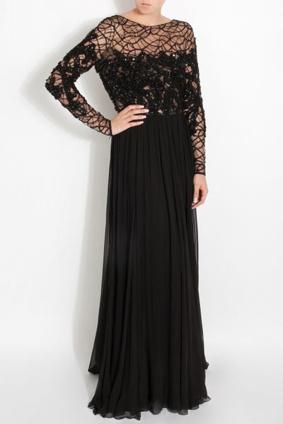 Elie Saab Lace and Georgette Gown in Black | Lyst