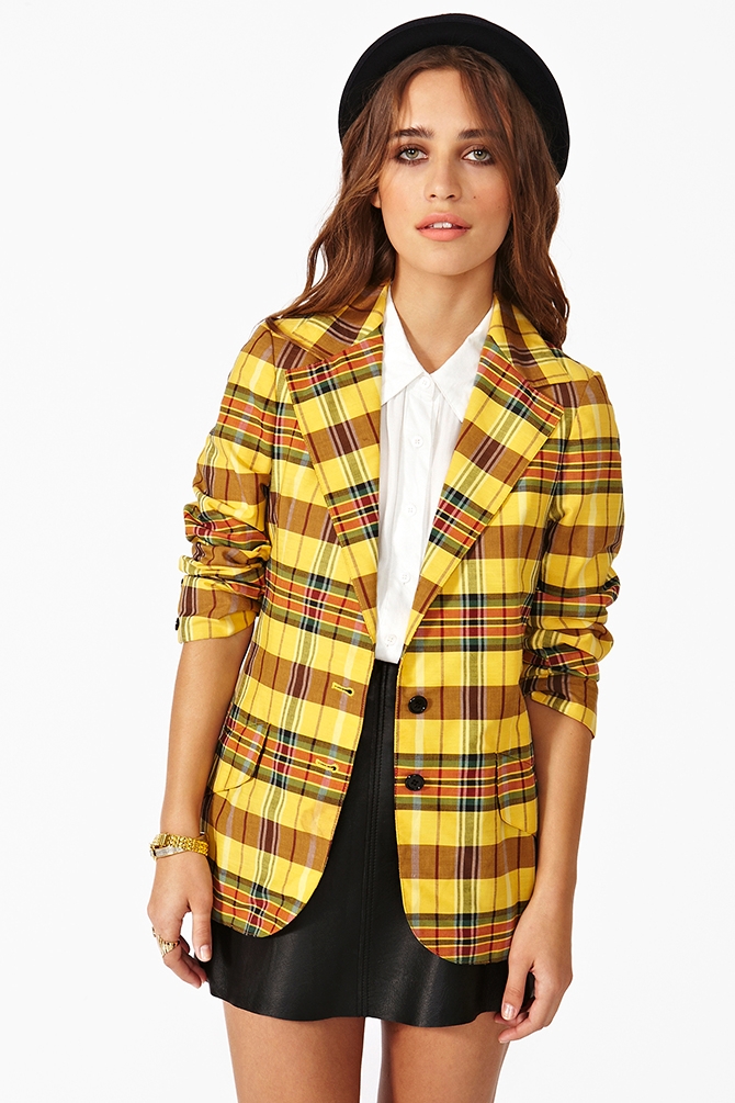 Nasty Gal Cher Plaid Blazer in Yellow - Lyst