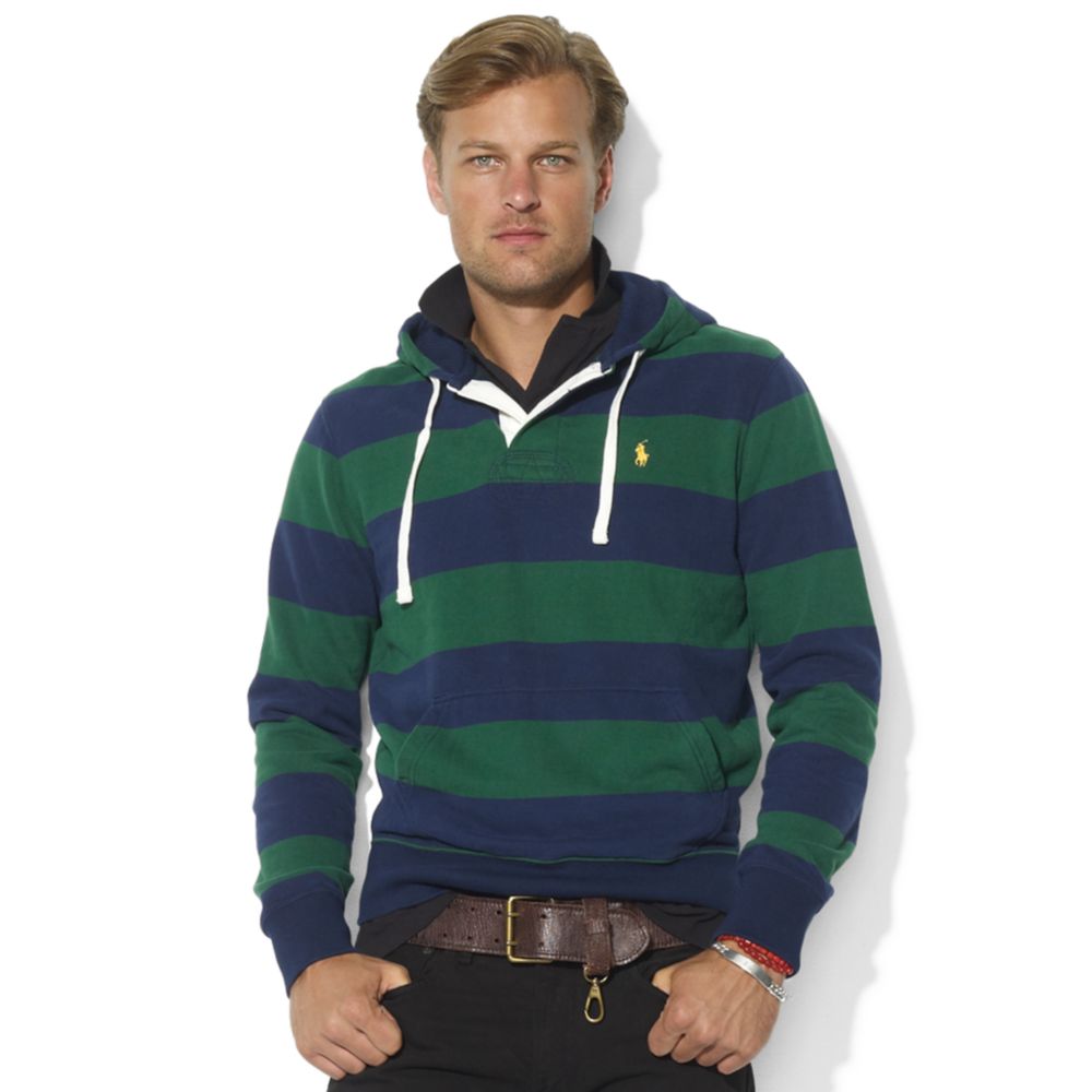 Ralph Lauren Classicfit Stripe Rugby Hoodie in Green for Men - Lyst