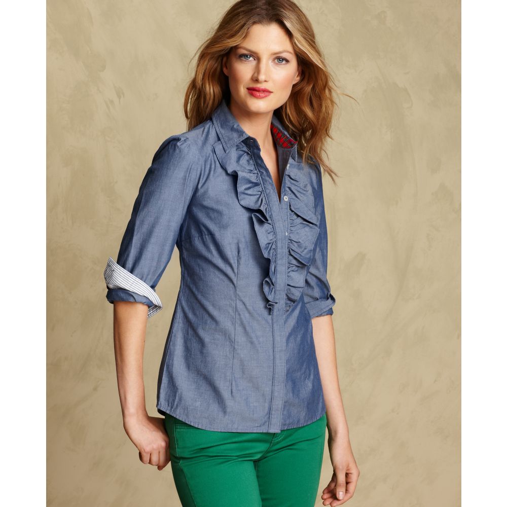 Long-sleeve Chambray Ruffle 