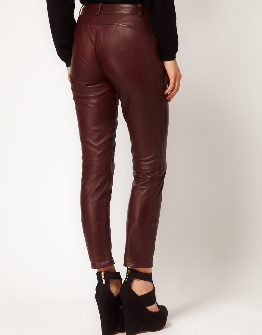 ASOS Leather Trousers in Burgundy (Purple) - Lyst