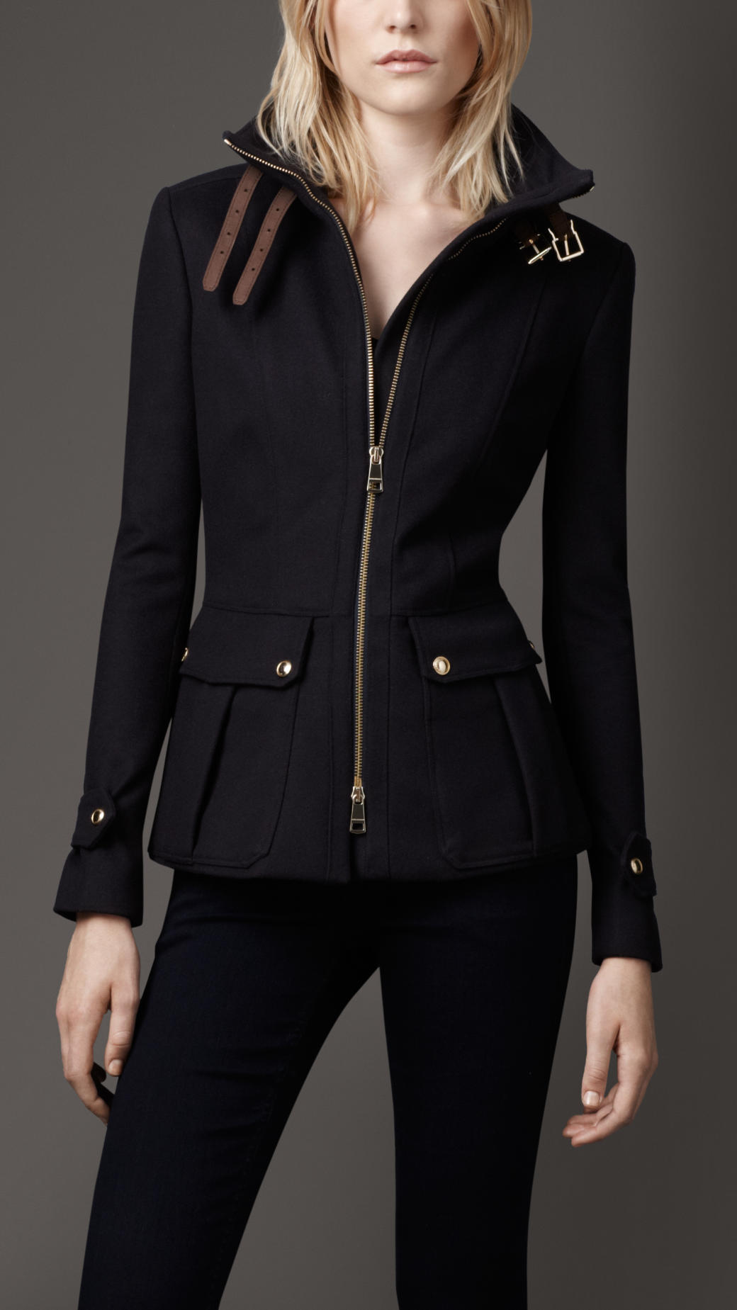 Lyst - Burberry Funnel Neck Military Jacket in Black