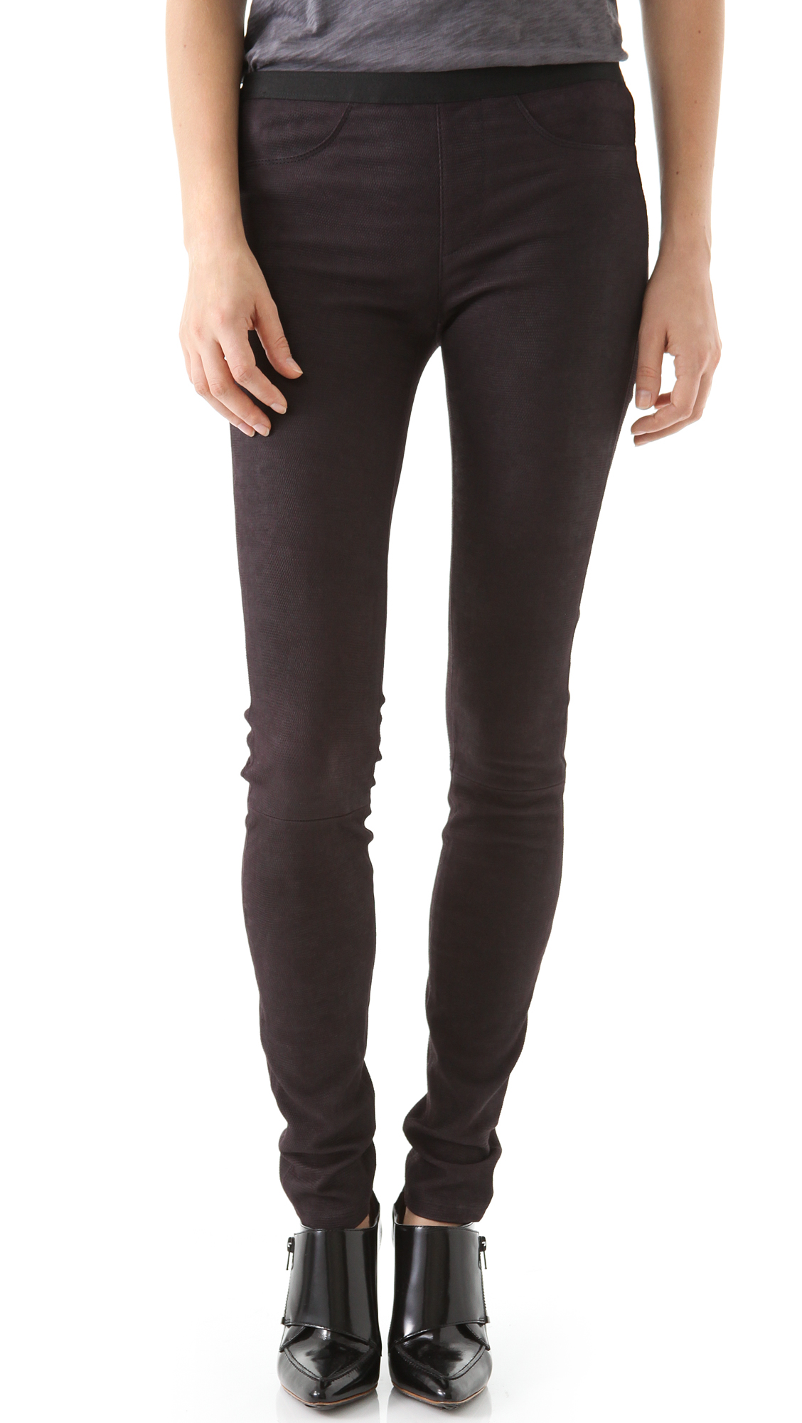 Helmut Lang Embossed Stretch Leather Leggings in Purple - Lyst