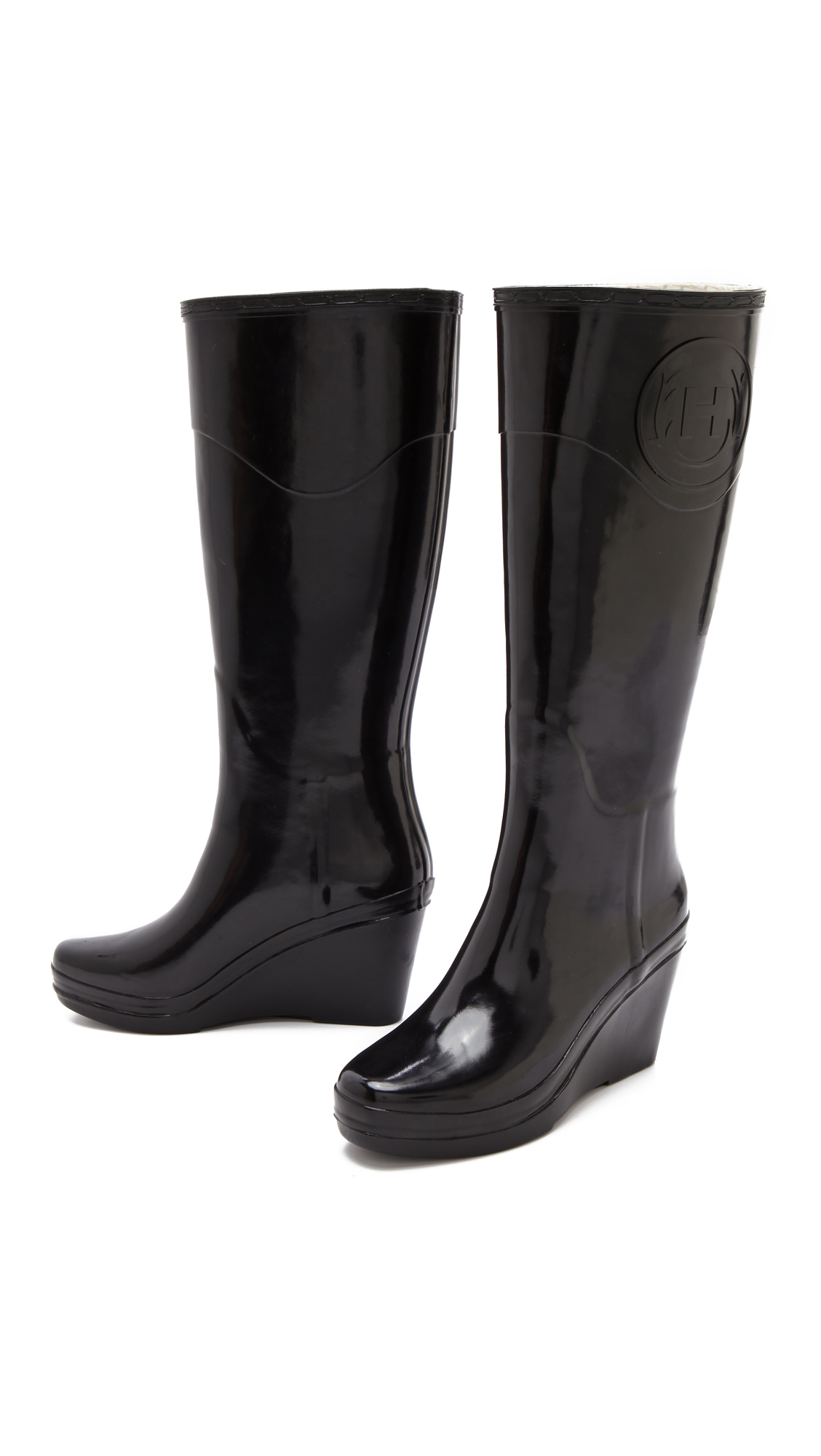 HUNTER Champery Wedge Boots in Black | Lyst