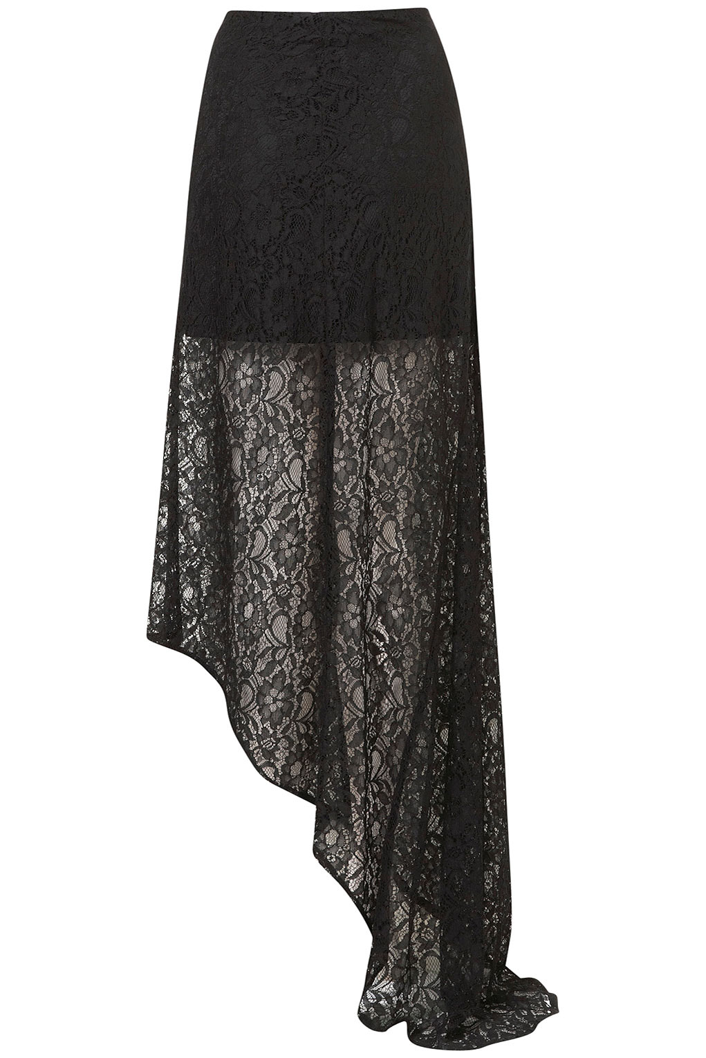 Lyst - Topshop Premium Lace Fishtail Skirt in Black