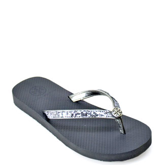 Tory Burch Adia Flip Flop Pewter Glitter Thong Sandal in Silver (pewter ...