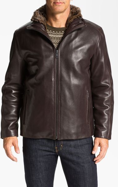 Andrew Marc Luster Leather Jacket with Genuine Rabbit Trim in Brown for ...