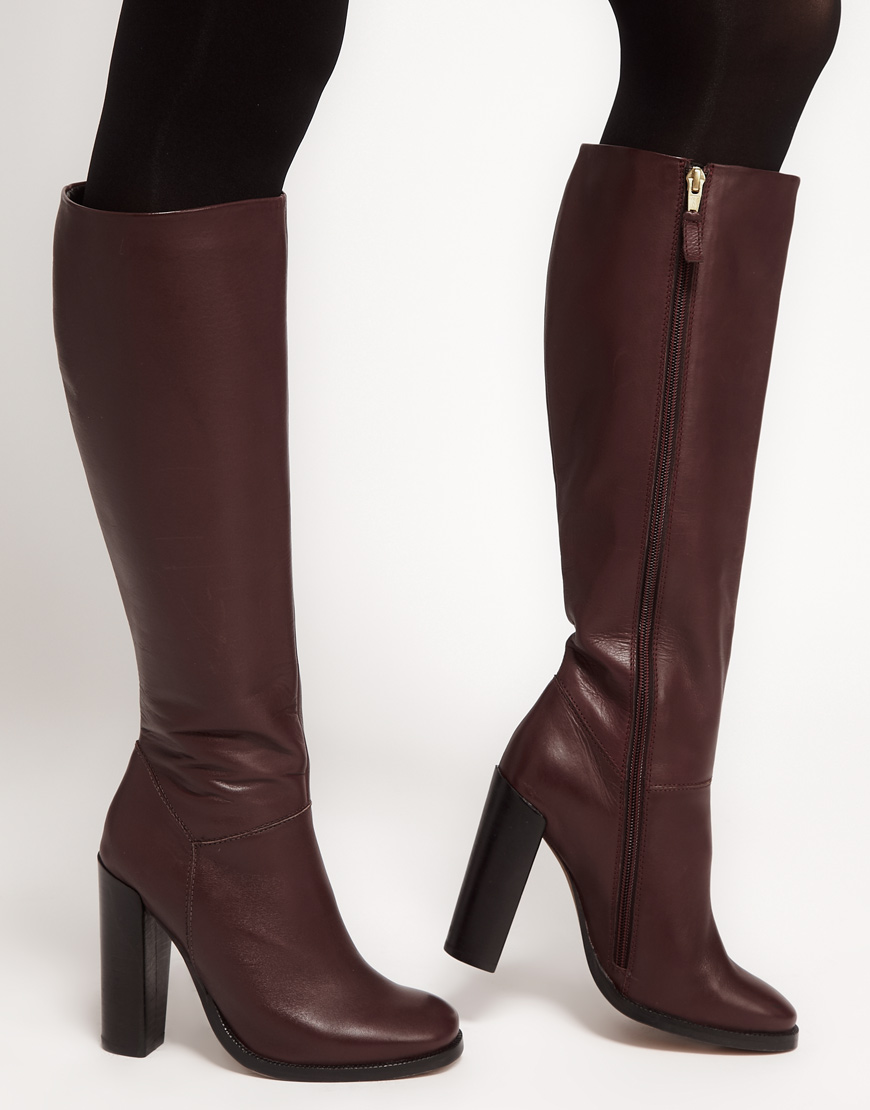 ASOS Cinnamon Leather Knee High Boots in Burgundy (Brown) - Lyst