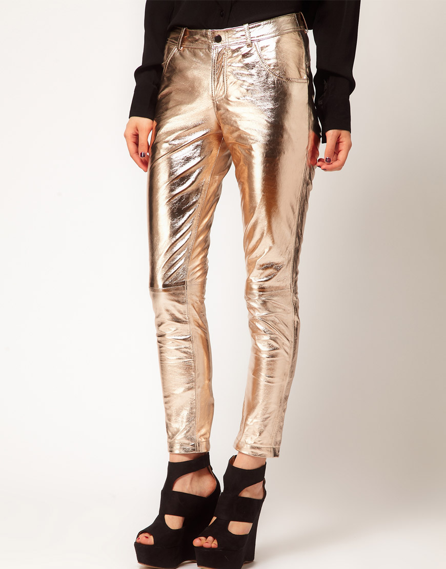 ASOS Rose Gold Leather Trousers in Metallic | Lyst