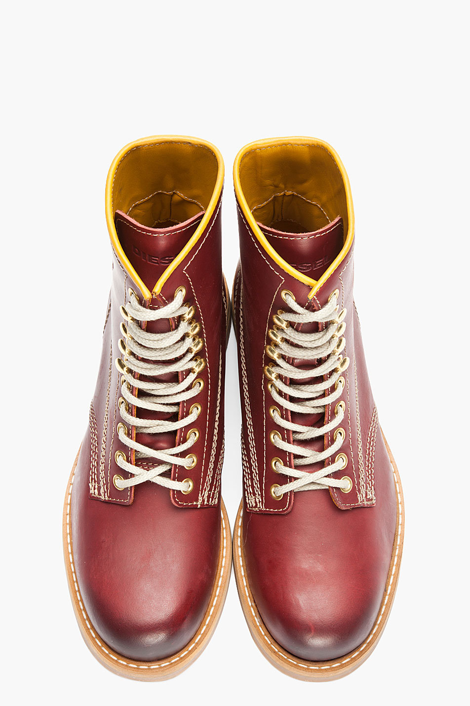 DIESEL Burgundy Leather Skillo Boots in Red for Men - Lyst