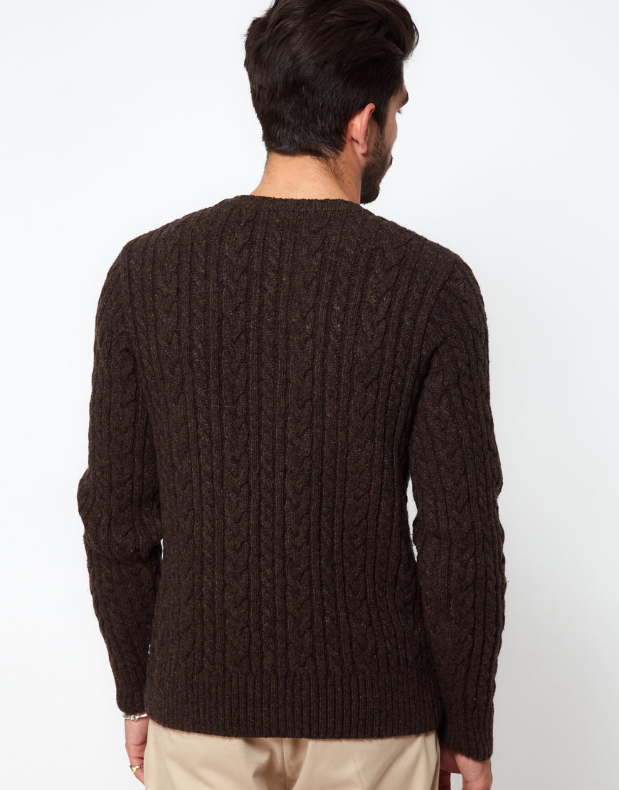 Edwin Cable Knit Jumper with Crew Neck in Brown for Men - Lyst