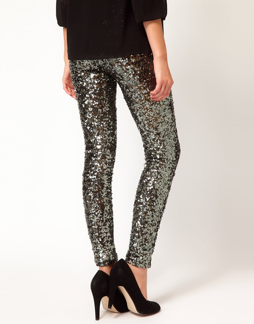 French Connection Sequin Legging in Silver (Metallic) | Lyst