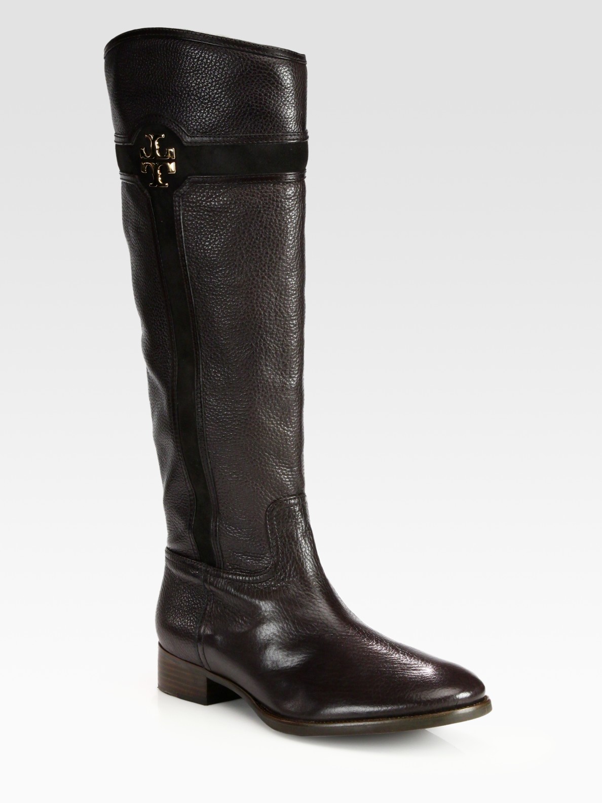 Lyst - Tory Burch Alaina Leather and Suede Logo Knee High Boots in Black