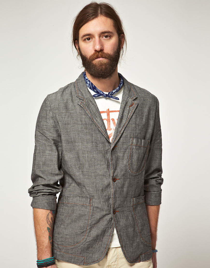 Lyst Edwin Black Chambray Rail Jacket in Gray for Men