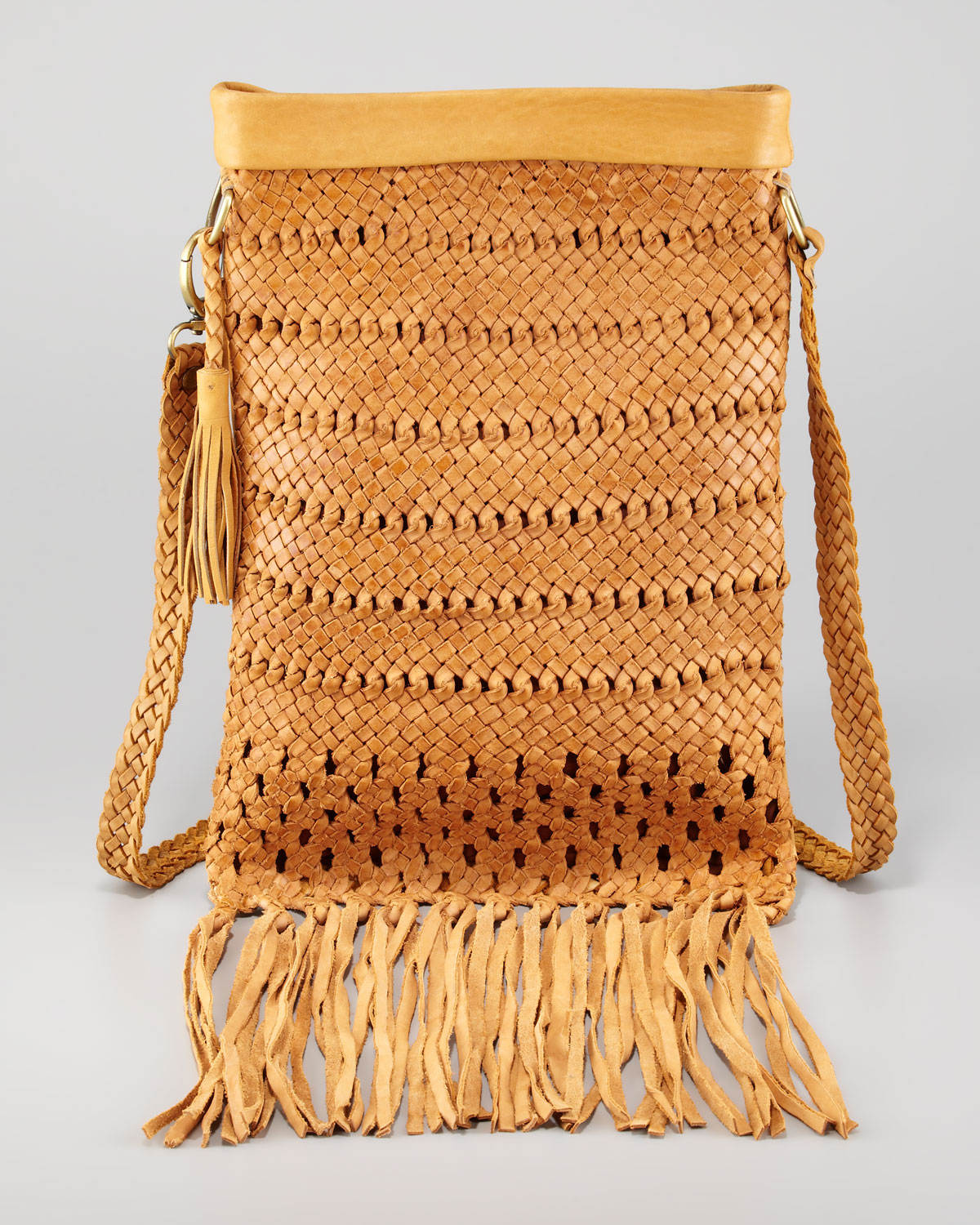 Motif 56 Cleo Woven Leather Fringe Crossbody Bag Dark Natural in Brown - Lyst