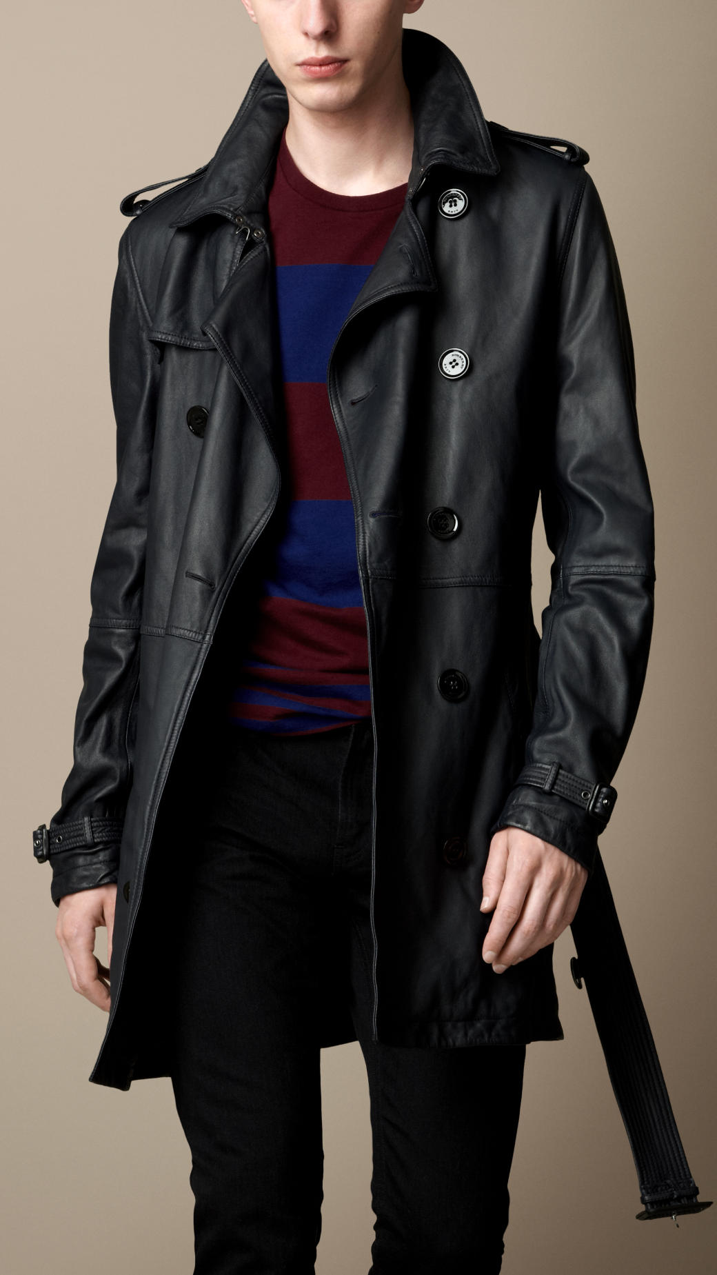 Burberry Brit Midlength Leather Trench Coat in Blue for Men | Lyst
