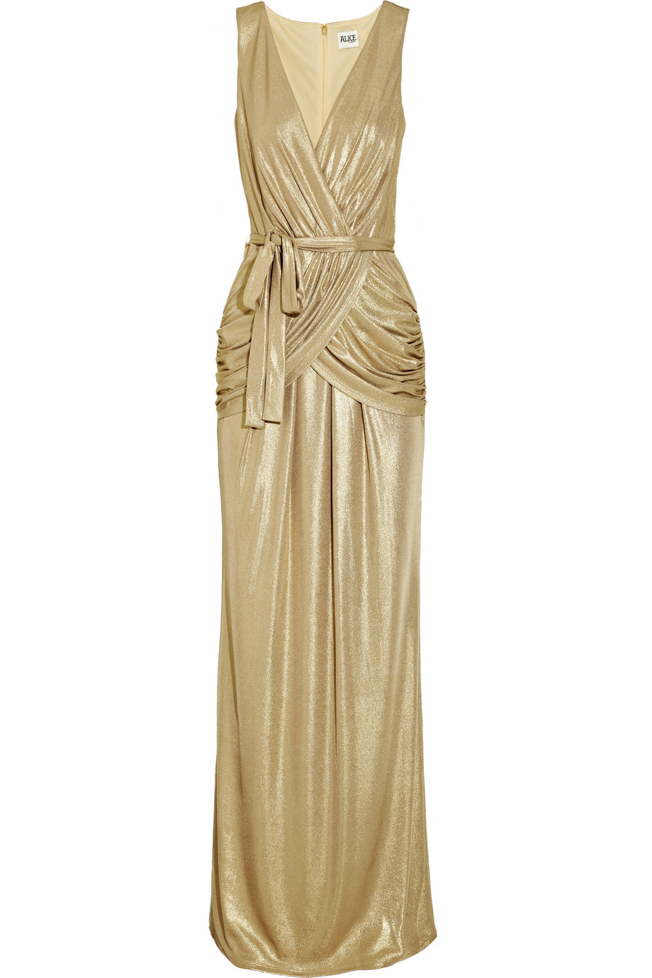 Alice by temperley River Golden Belted Draped Lamé Gown in Gold | Lyst