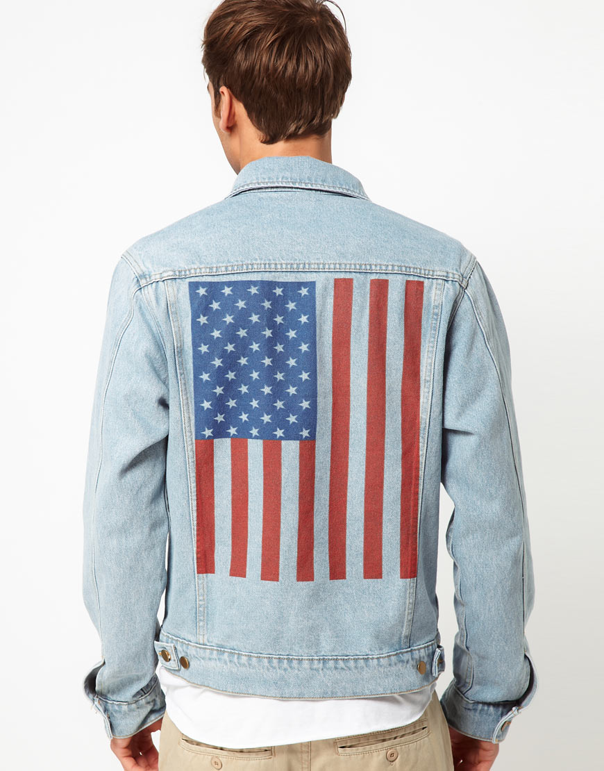 jean jacket with american flag on the back