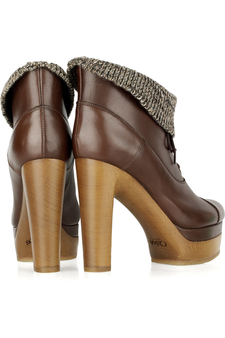 Chloé Leather Platform Ankle Boots in Brown Lyst