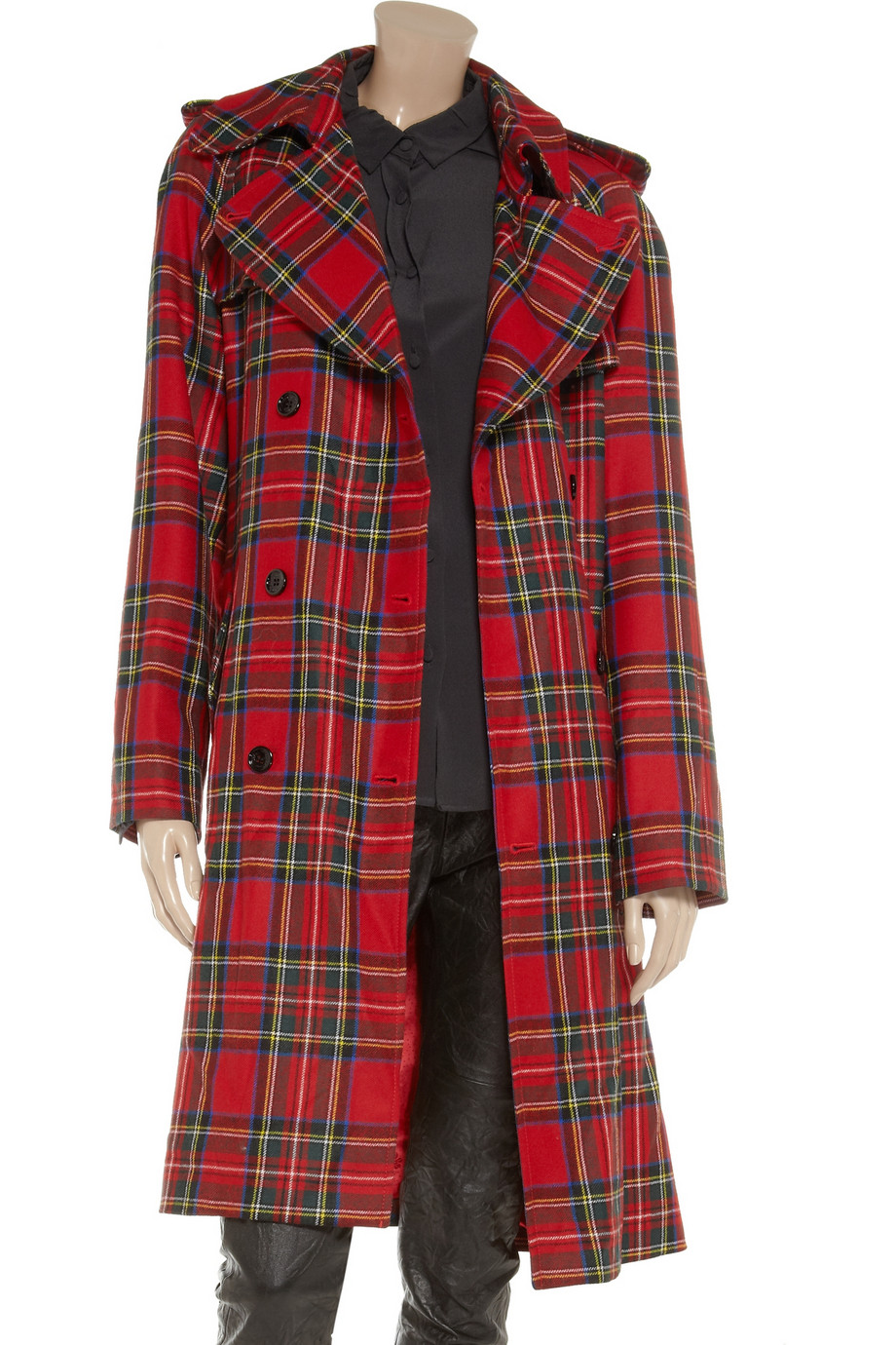 Dolce & Gabbana Plaid Wool Trench Coat in Red Lyst