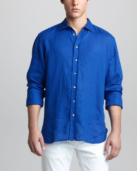 Giorgio Armani Longsleeve Linen Shirt in Blue for Men (cobalt) | Lyst