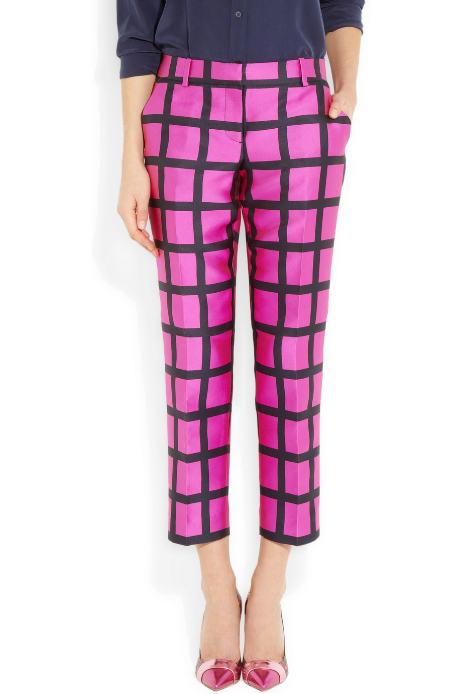 J.Crew Collection Café Capri in Windowpane in Purple (Pink) Lyst