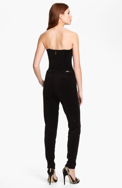 Juicy Couture Strapless Velvet Jumpsuit in Black | Lyst