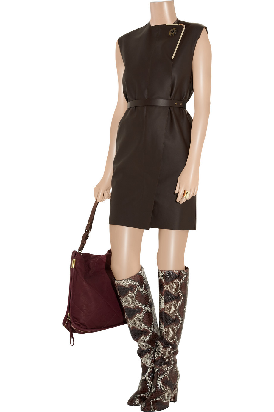 Lanvin Belted Leather Dress in Brown - Lyst